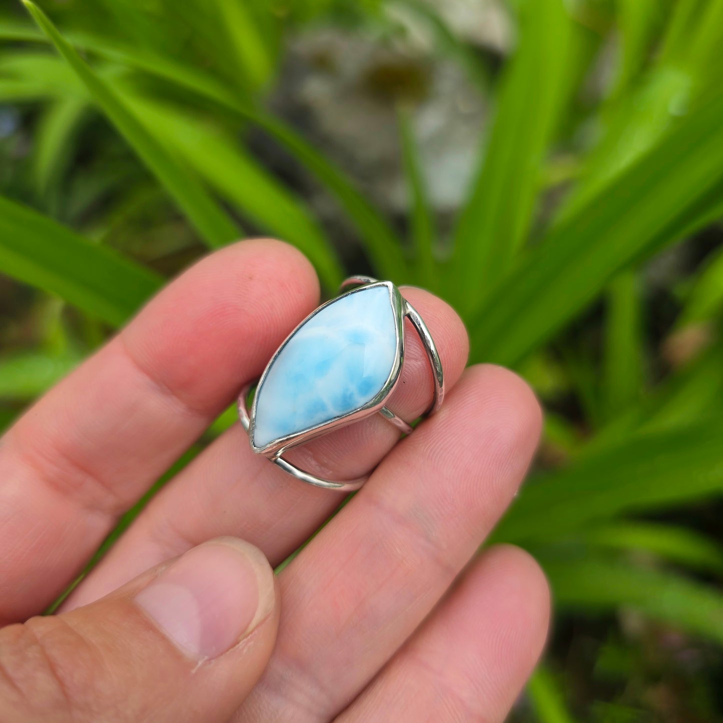 Larimar Hand-Forged Sterling Silver Triple Band Ring