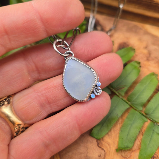 White Moonstone Heart-Accent Sterling Silver Pendant