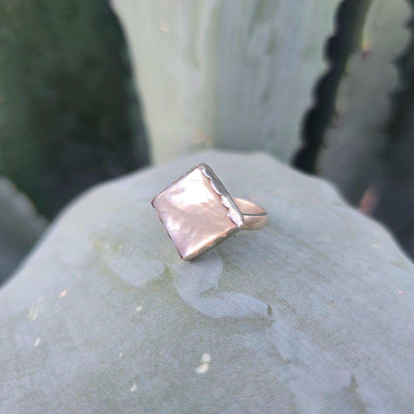 Mother of Pearl Offset Ring in Hand-Forged Sterling Silver