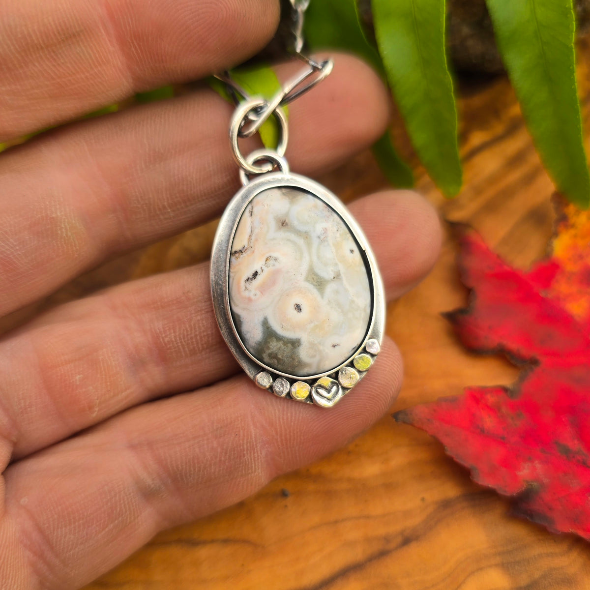 Ocean Jasper Heart-Stamped Sterling Silver Pendant