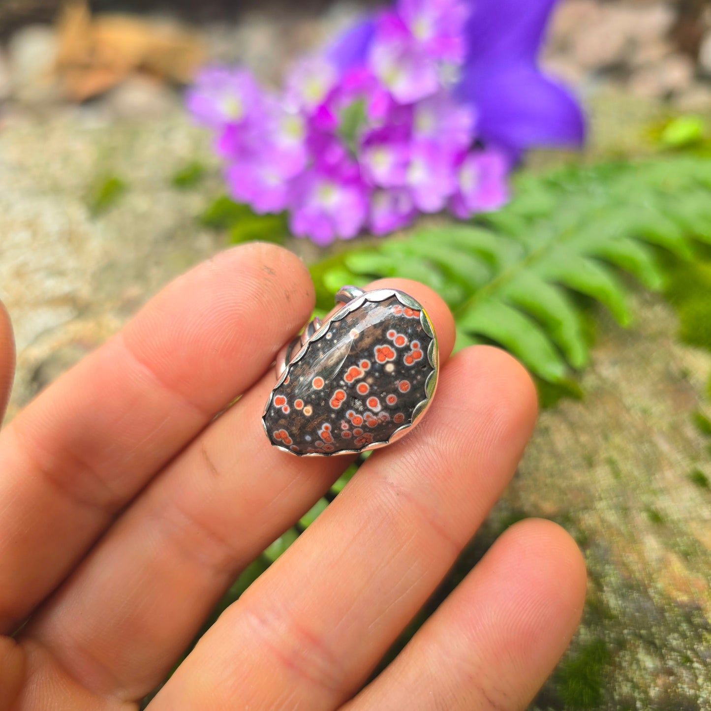 Adjustable Ocean Jasper Hand-Forged Sterling Silver Ring