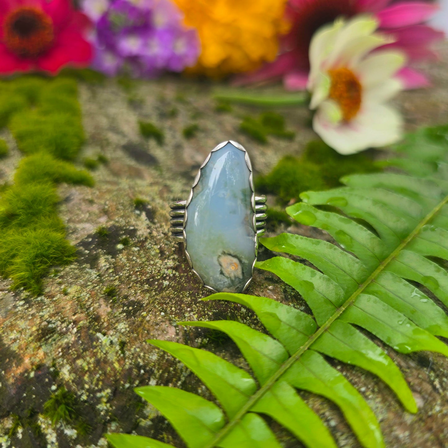 Ocean Jasper Five Band Hand-Forged Sterling Silver Ring