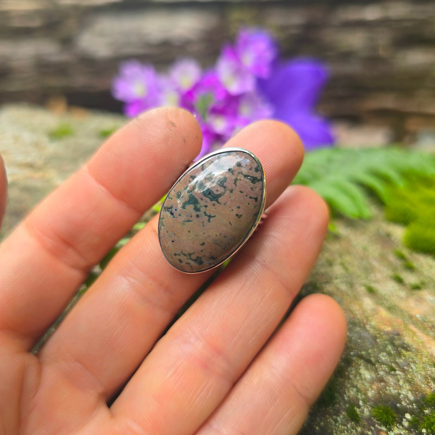 Ocean Jasper Five Band Hand-Forged Sterling Silver Ring