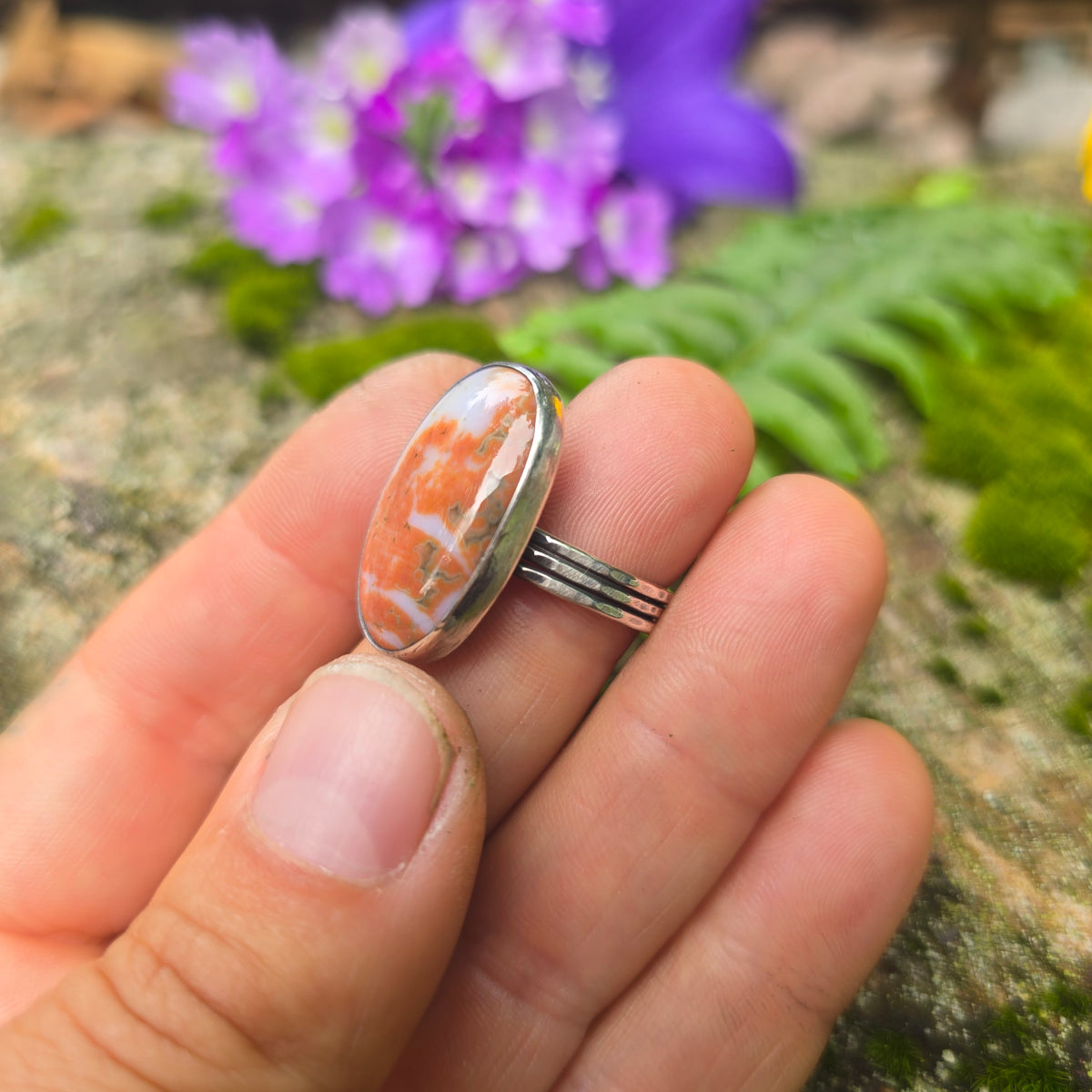 Ocean Jasper Triple Shank Hand-Forged Sterling Silver Ring