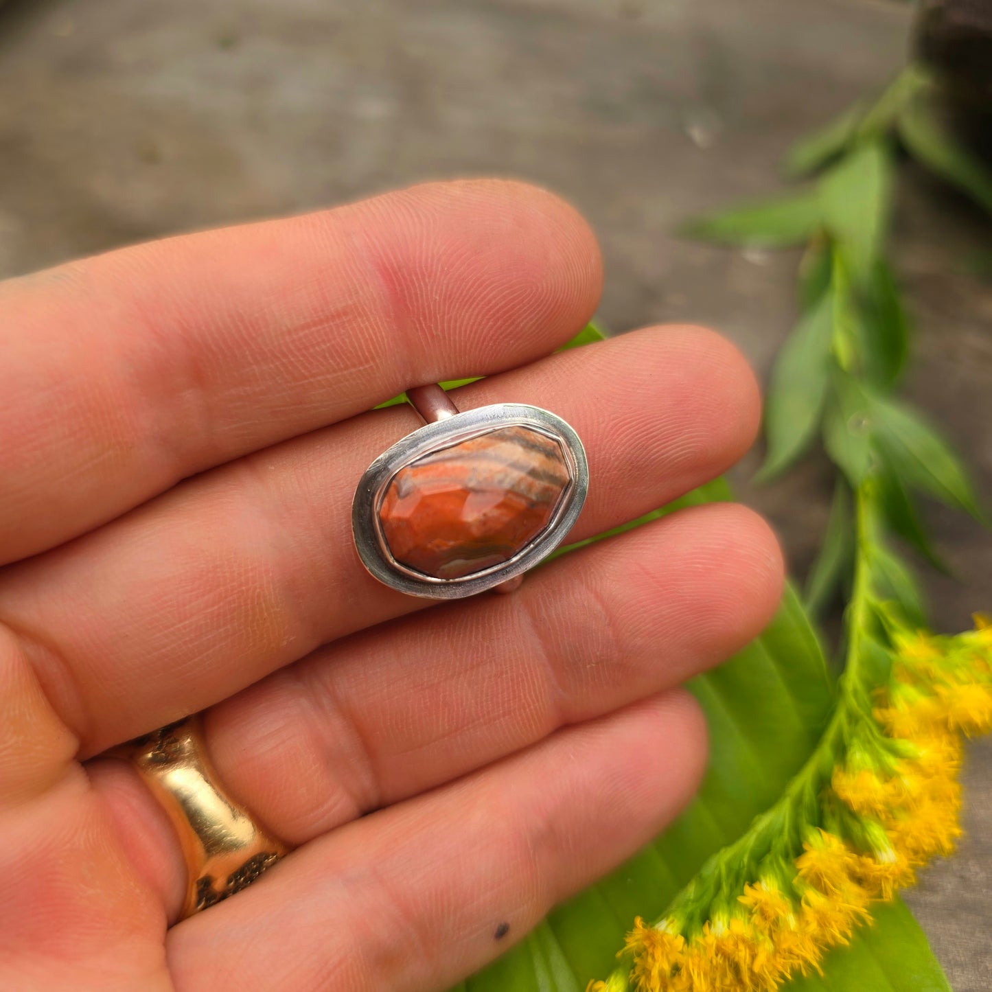 Orange & Gray Crazy Lace Agate Sterling Silver Ring