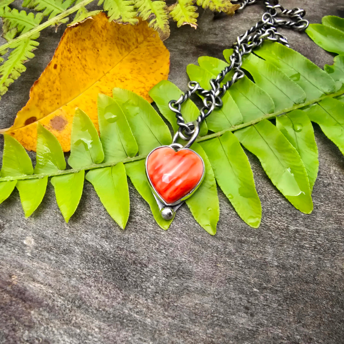 Orange Spiny Oyster Heart Sterling Silver Pendant
