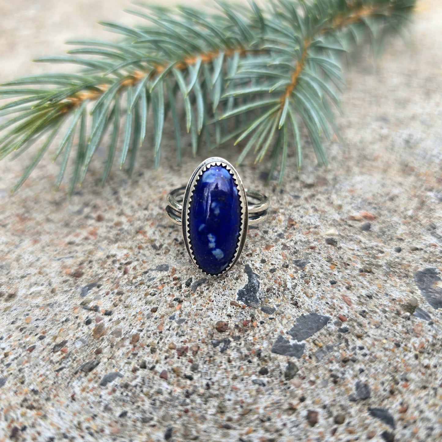 Elongated Lapis Lazuli Hand-Forged Sterling Silver Ring