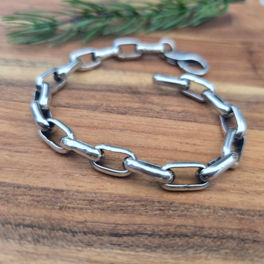 Oxidized sterling silver paperclip bracelet with half round links