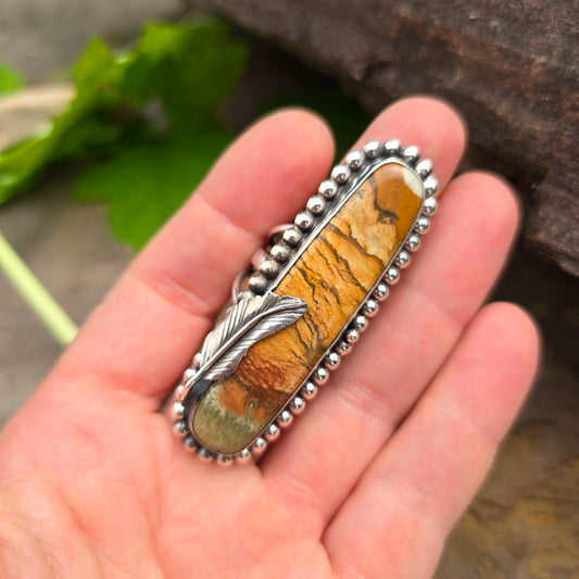 Picture Jasper Feather Sterling Silver Statement Ring