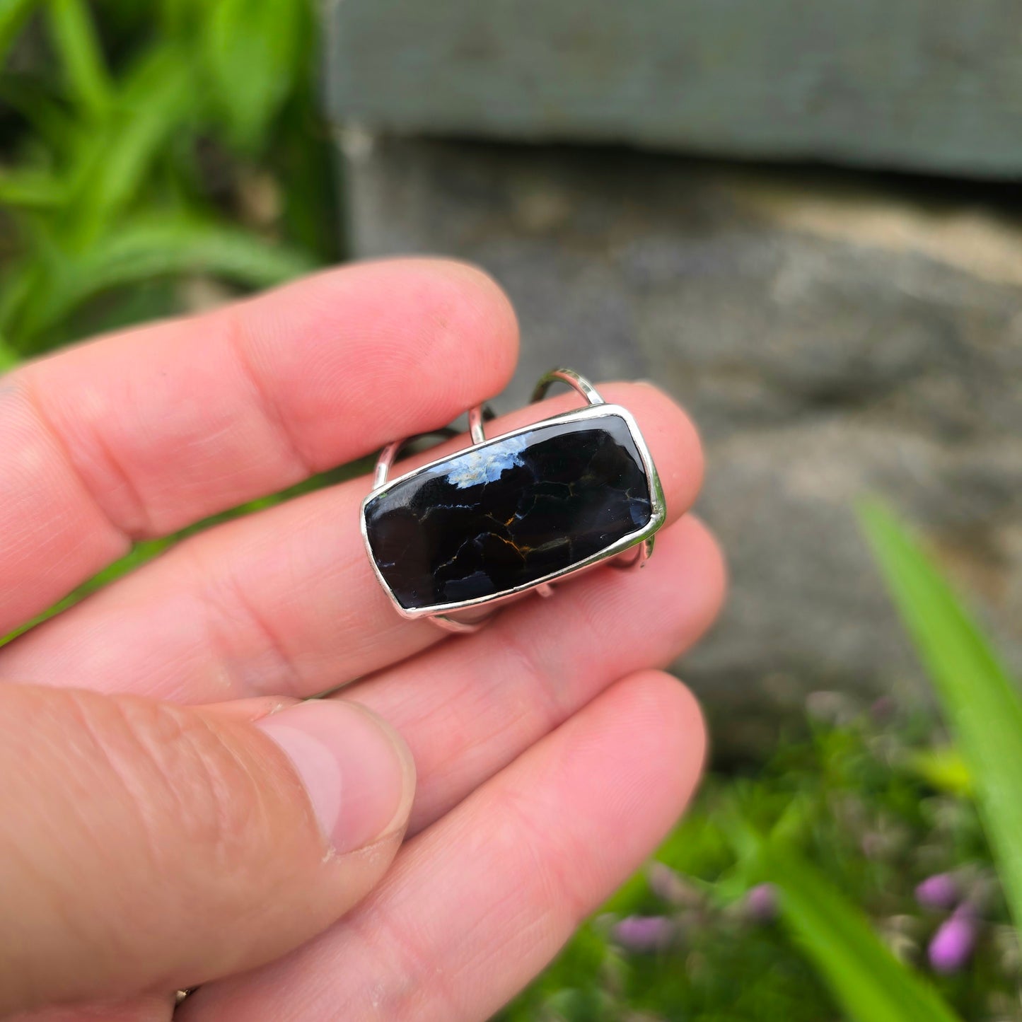 Pietersite Hand-Forged Sterling Silver Triple Shank Ring