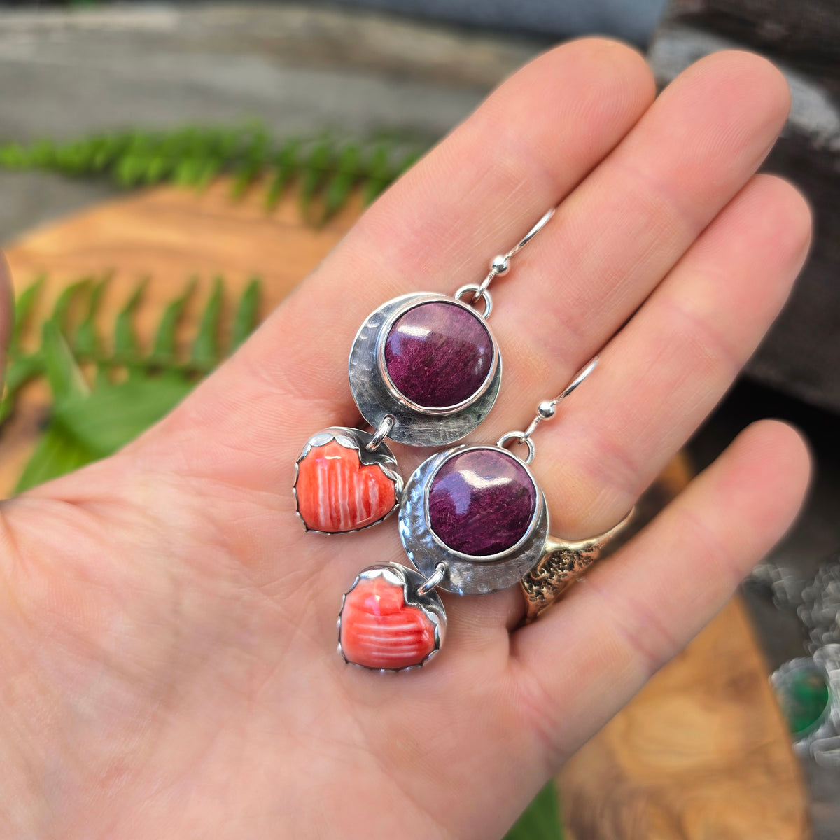 Purple and Orange Spiny Oyster Dangle Earrings