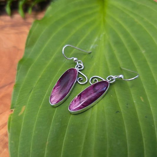 Purple Spiny Oyster Swirl Sterling Silver Earrings