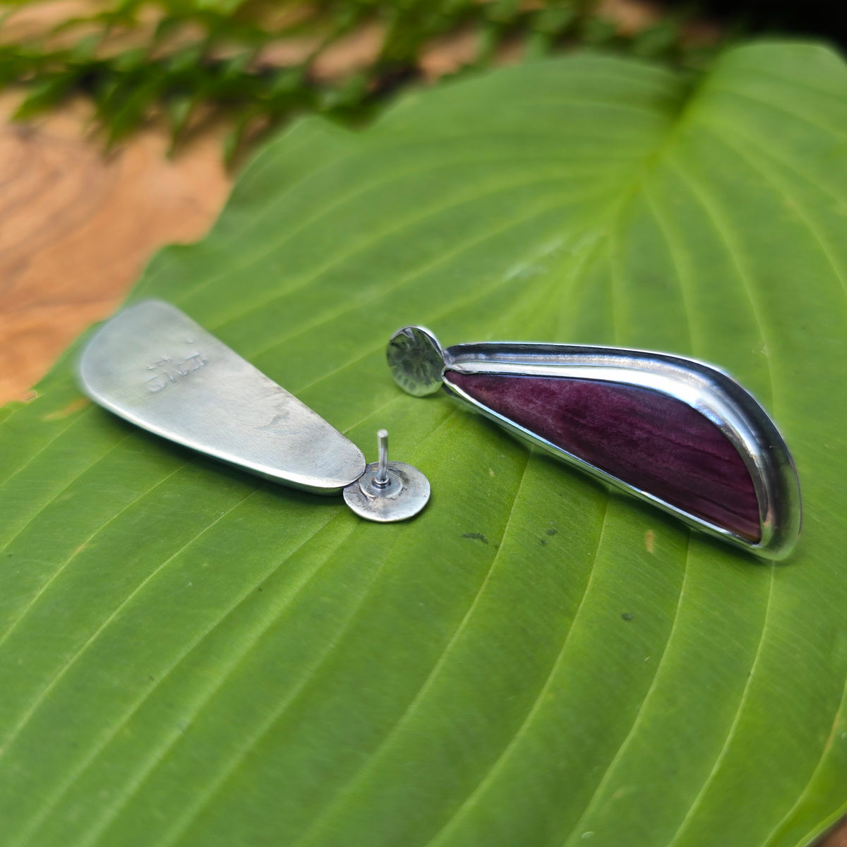 Purple Spiny Oyster and Textured Concho Post Earrings