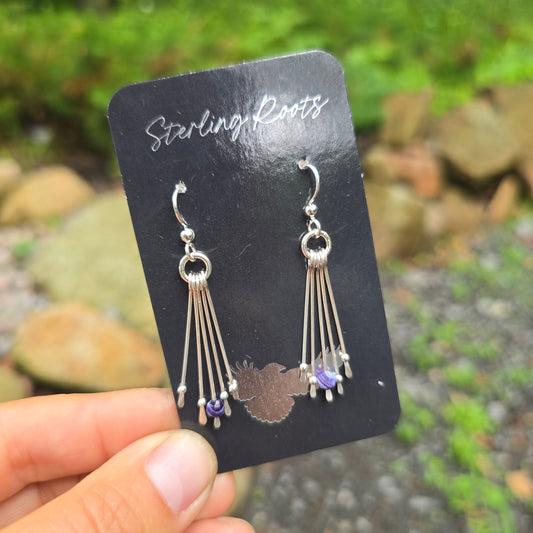 Purple Striped Agate Fringe Hand-Forged Sterling Silver Earrings