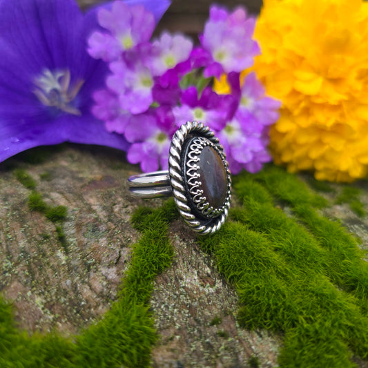 Heavy Twisted Wire Purple Sunstone Hand-Forged Sterling Silver Statement Ring