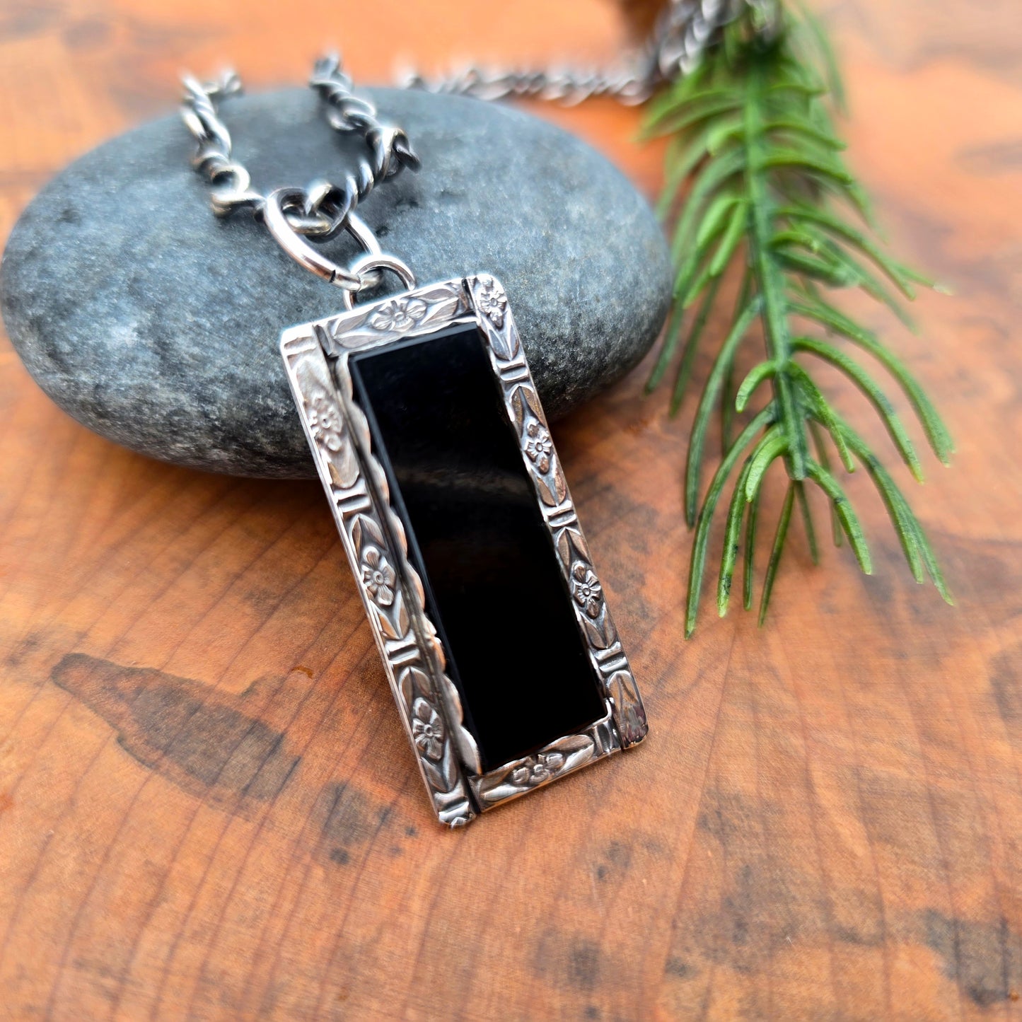Rectangular Black Onyx Pendant (One of a Kind) — 2″ Length
