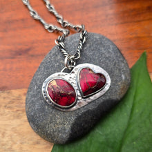 Load image into Gallery viewer, terling silver pendant featuring heart-shaped and oval red dahlia mohave stones