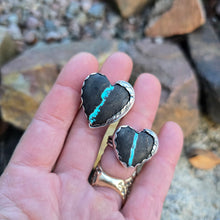 Load image into Gallery viewer, pair of royston ribbon turquoise heart ring with feather wrap