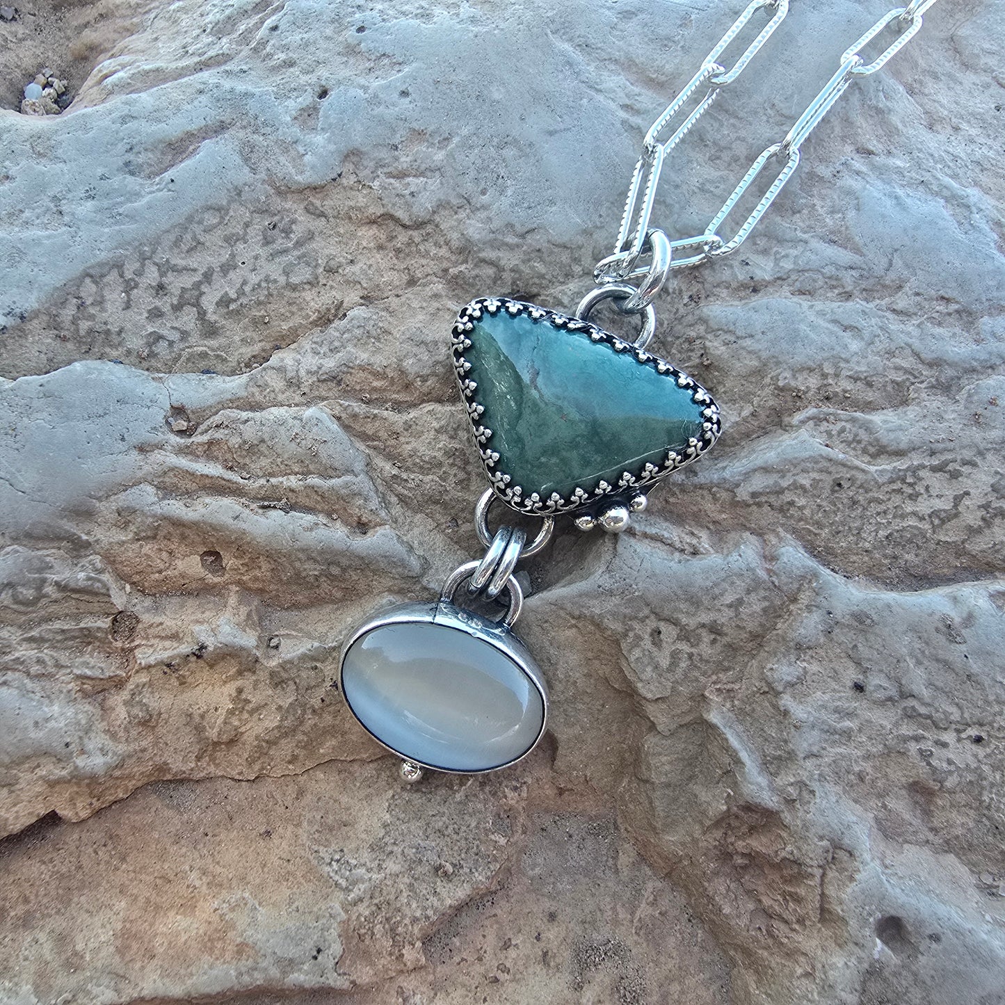 Royston Turquoise & White Cat’s Eye Pendant (One of a Kind) — 2″ Length