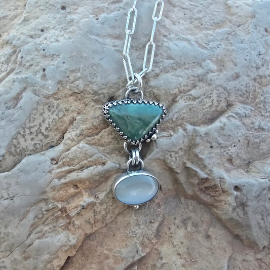 Royston Turquoise & White Cat’s Eye Pendant (One of a Kind) — 2″ Length