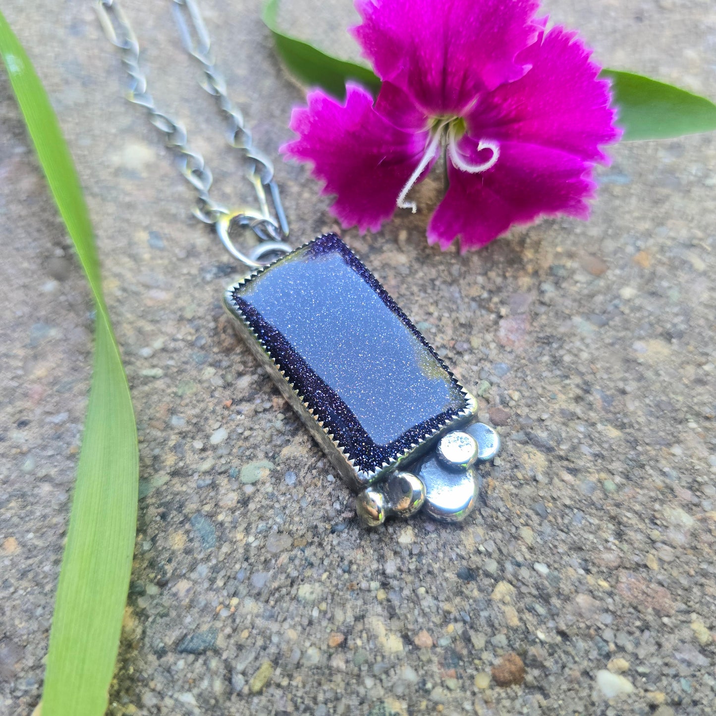 Midnight Sandstone River Rock Hand-Forged Sterling Silver Pendant