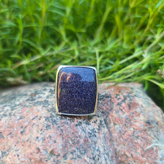 Midnight Sandstone Square Hand-Forged Sterling Silver Statement Ring