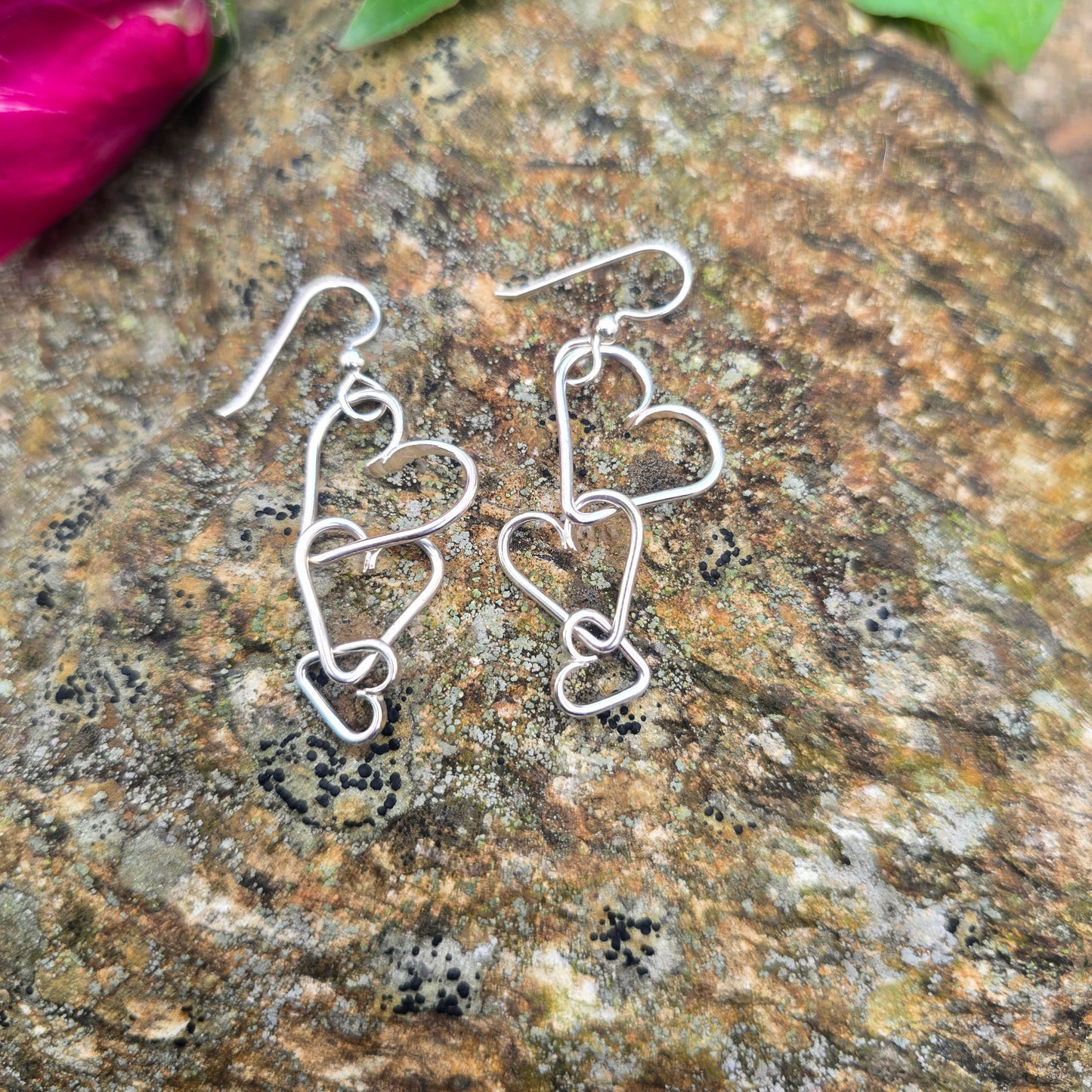 Graduated Triple Heart Hand-Forged Sterling Silver Earrings