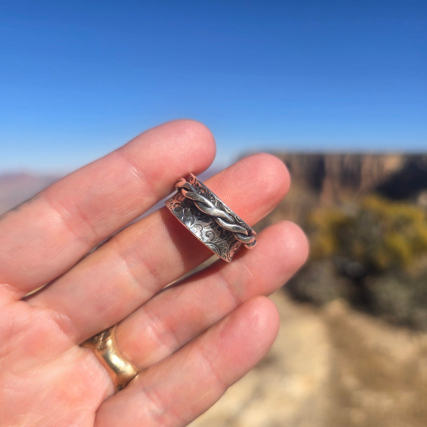 Heavy Twisted Spinner Ring in Hand-Forged Sterling Silver