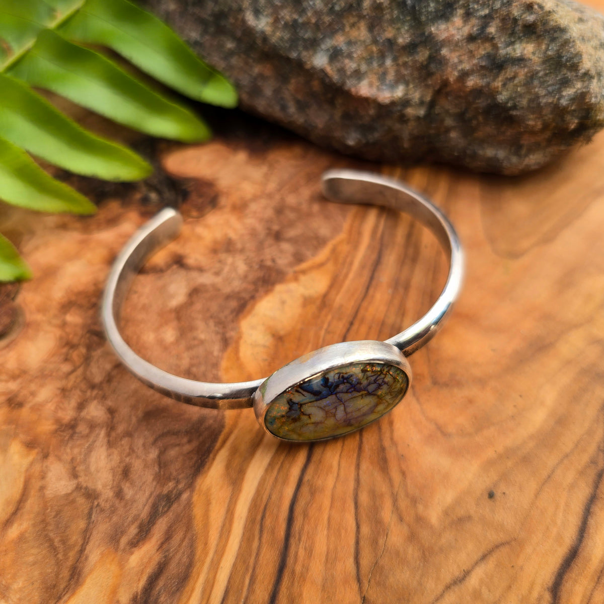 Sterling Opal Minimalist Cuff Bracelet