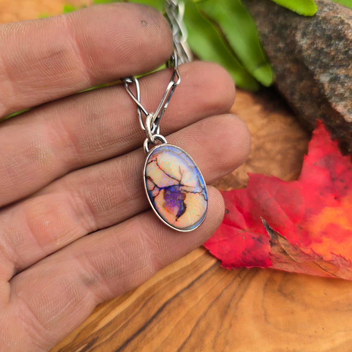 Sterling Opal Minimalist Sterling Silver Pendant