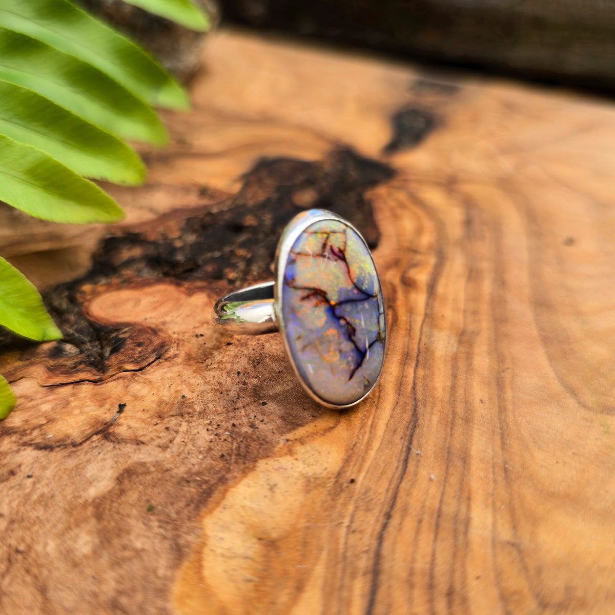 Sterling Opal Minimalist Sterling Silver Ring