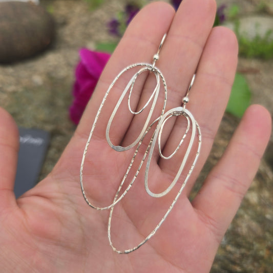 Wild Textured Hand-Forged Sterling Silver Oval Hoop Earrings