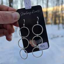 Load image into Gallery viewer, triple hoop earrings in sterling silver shown upright