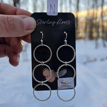 Load image into Gallery viewer, triple hoop earrings in sterling silver shown upright