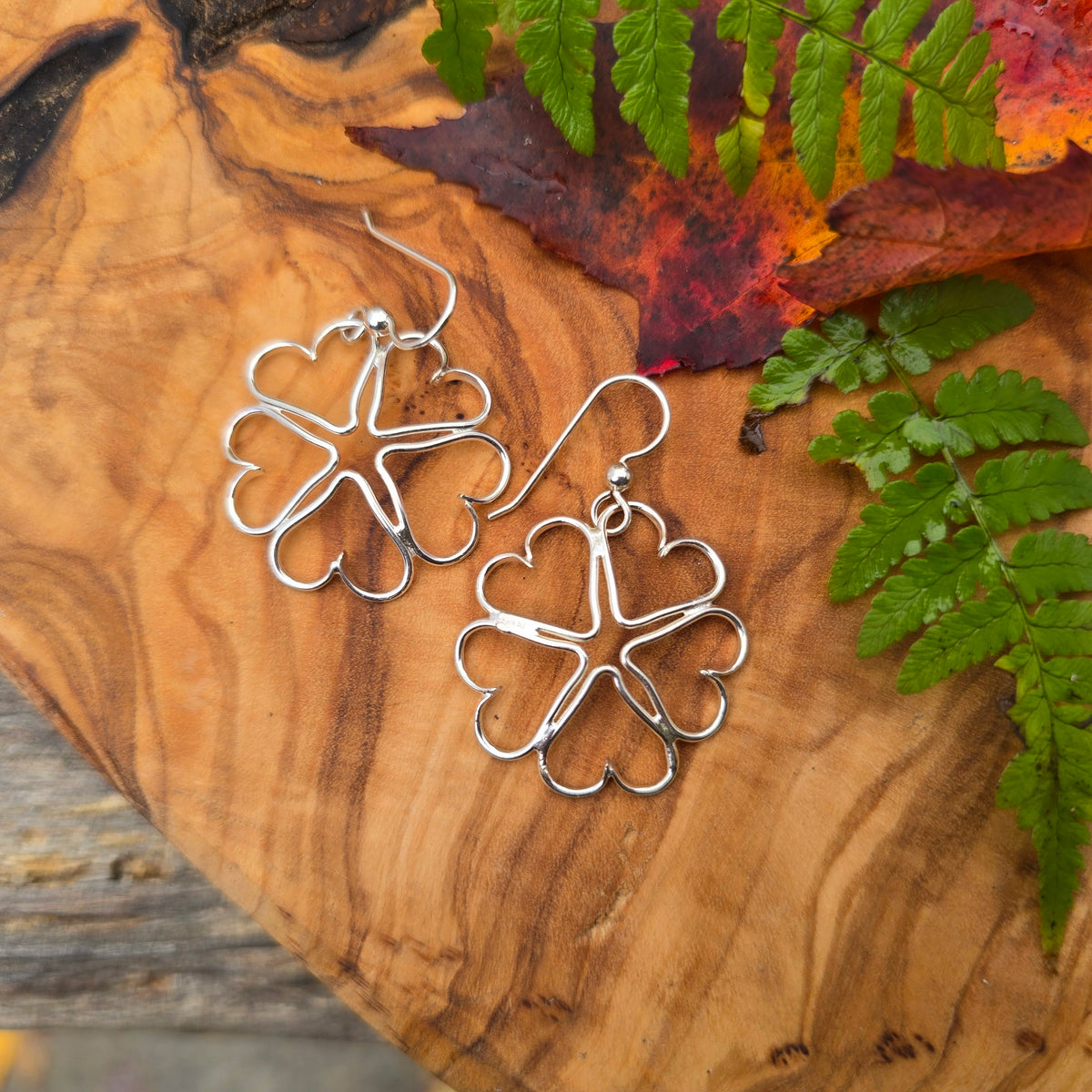 Lucky Heart Four-Leaf Clover Sterling Silver Earrings