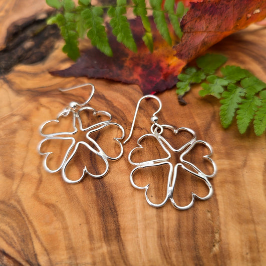 Lucky Heart Four-Leaf Clover Sterling Silver Earrings