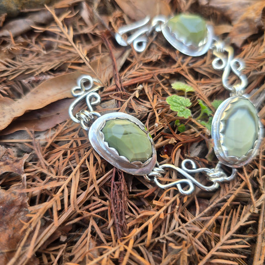 One-of-a-Kind Three-Stone Green Imperial Jasper Bracelet — Signature S-Hook Link Design