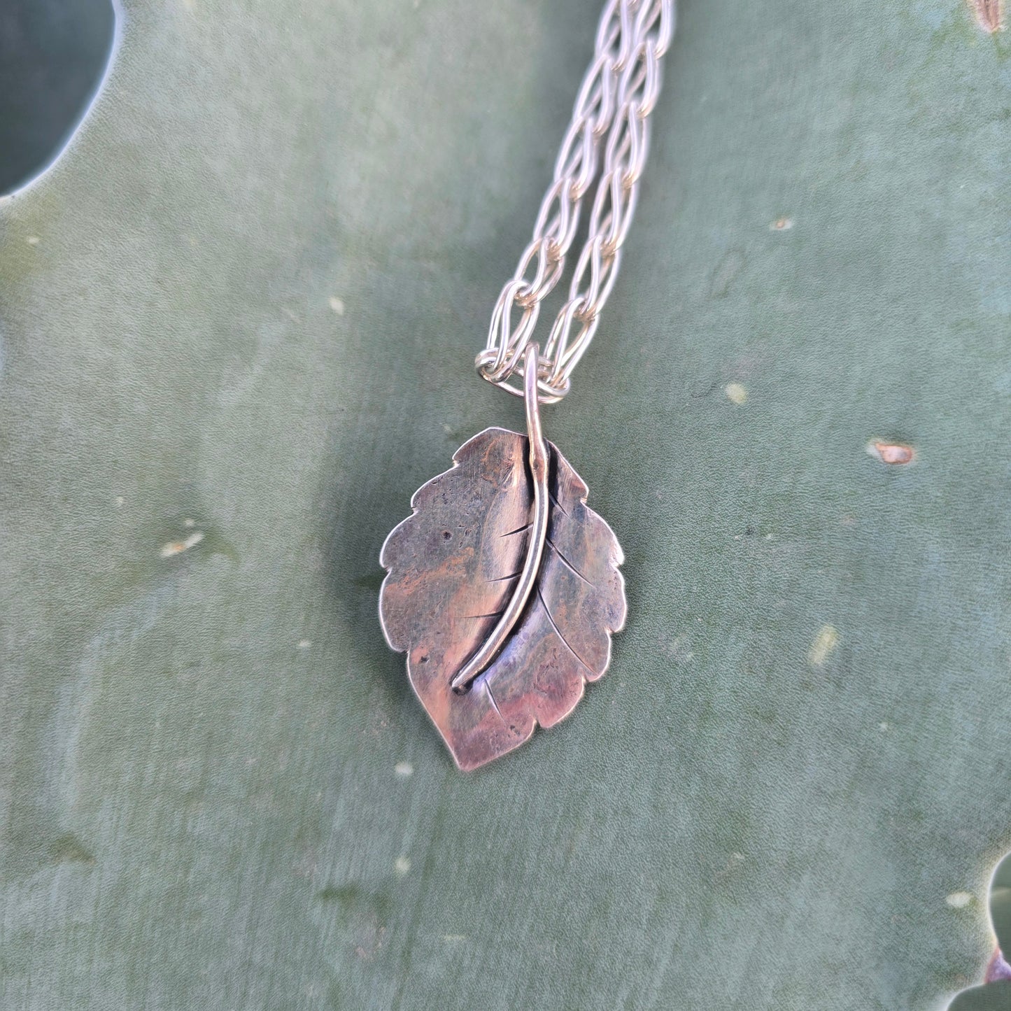 Hand-Forged Aspen Leaf Pendant in Sterling Silver