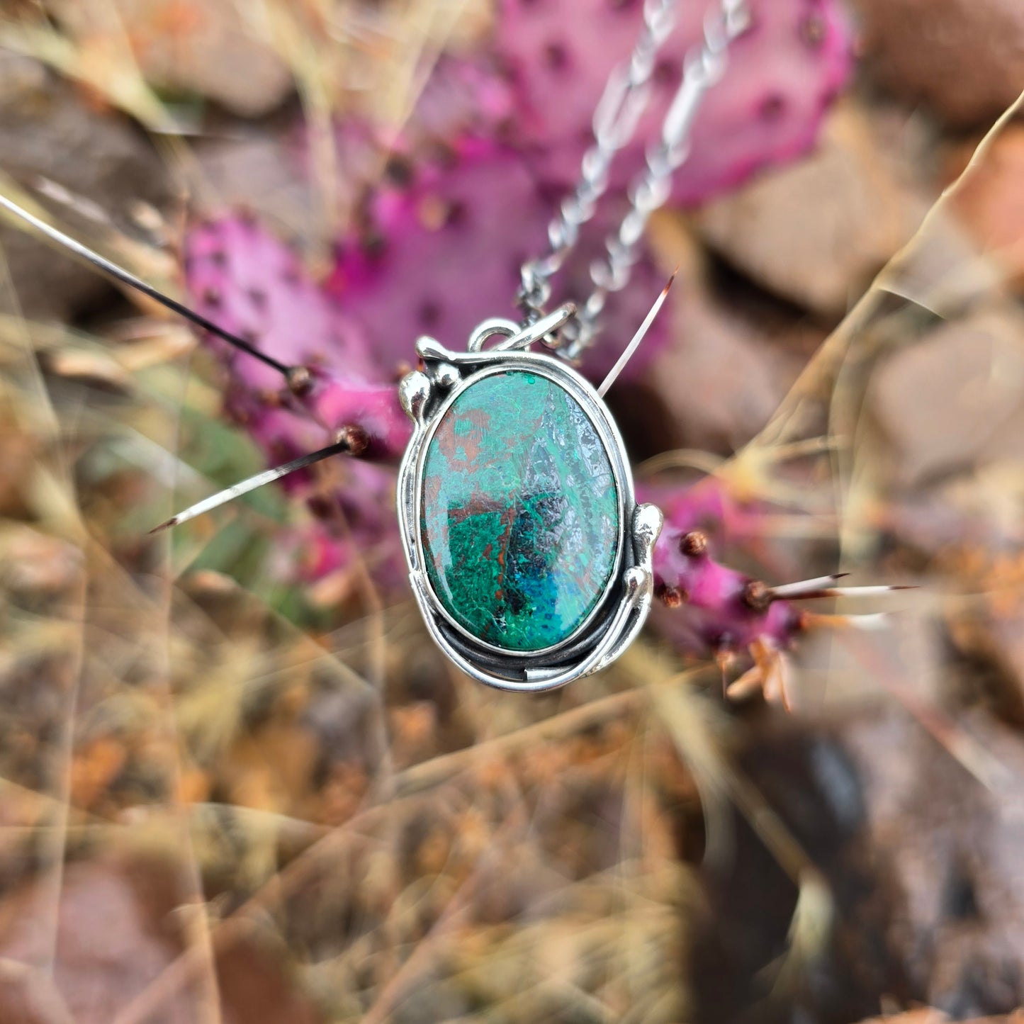 Azurite Drip Drops Pendant in Hand-Forged Sterling Silver
