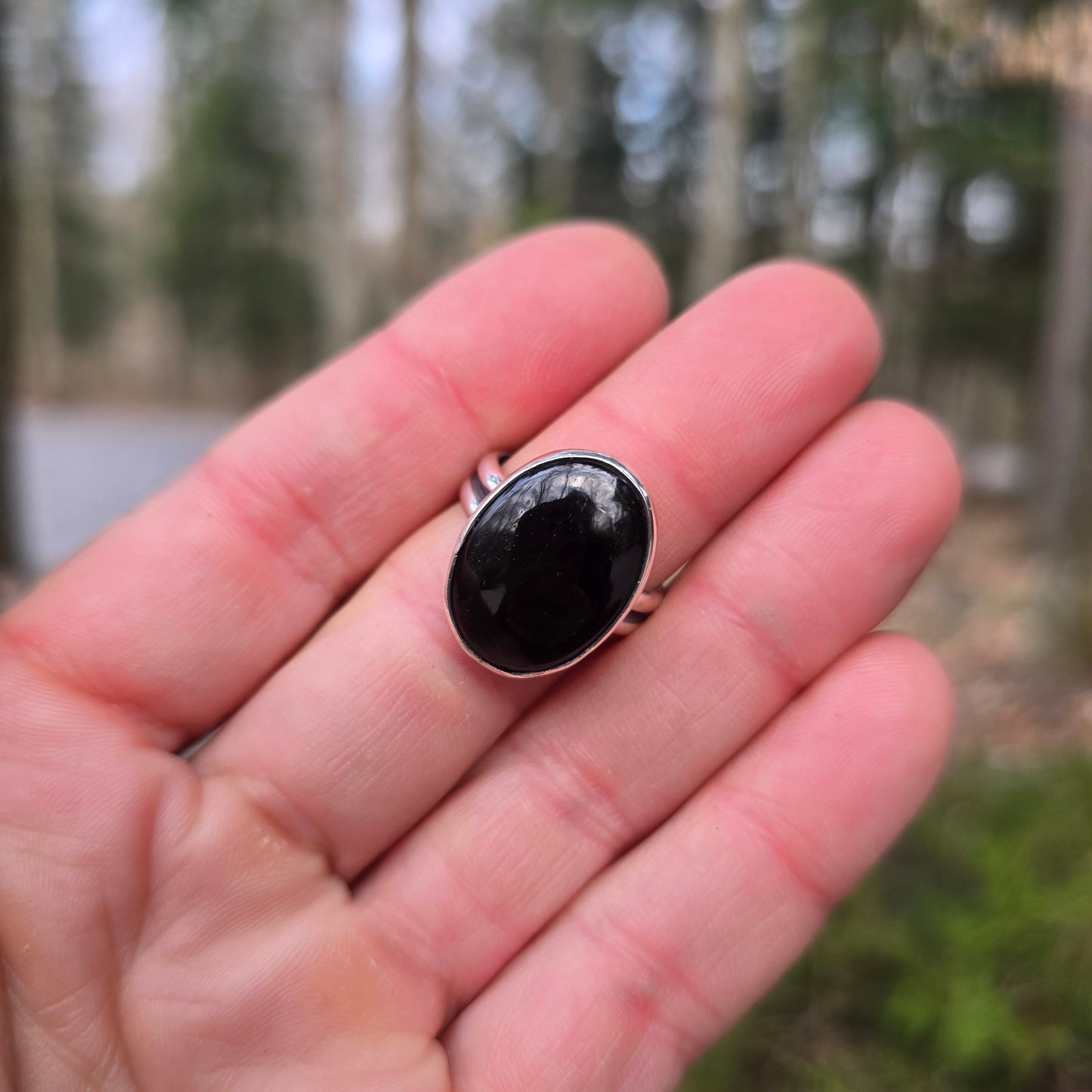 Black Tourmaline Hand-Forged Sterling Silver Ring #4