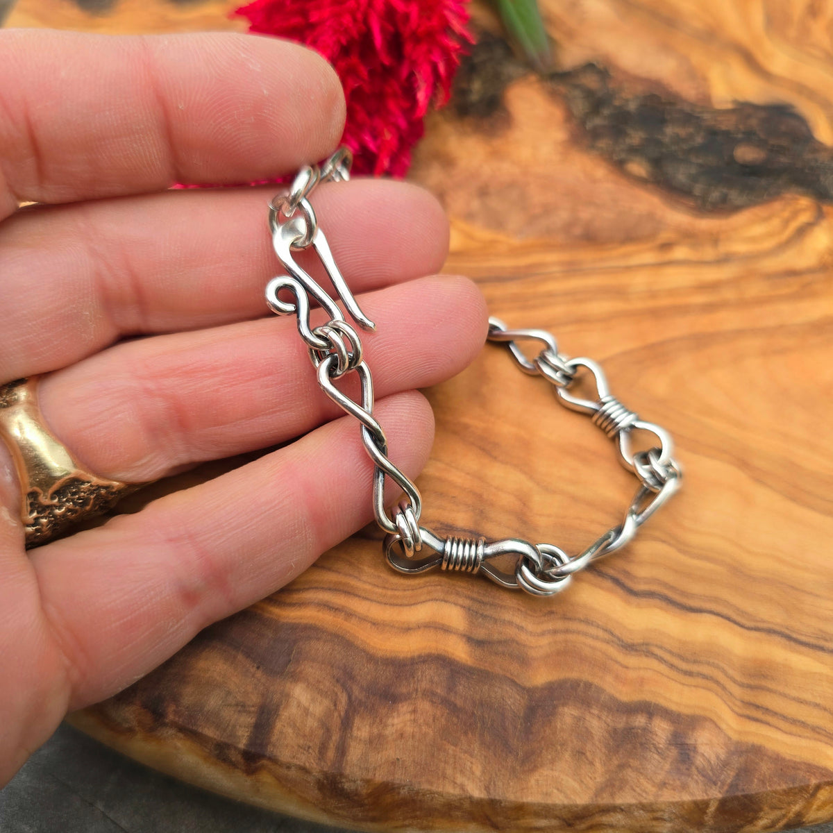 Bowtie & Twisted Link Hand-Forged Sterling Silver Bracelet