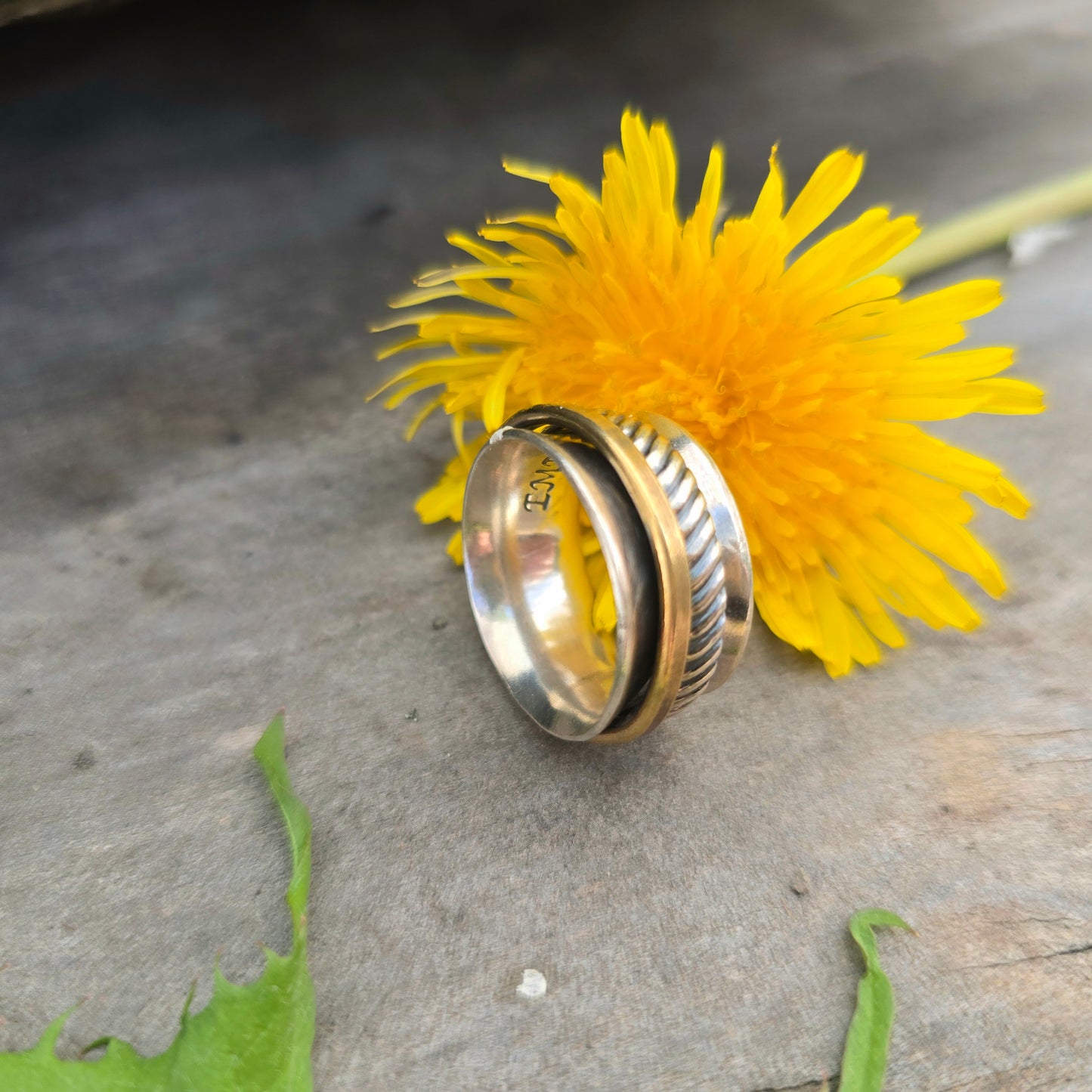 Wide Mixed Metal Hand-Forged Sterling Silver Spinner Ring