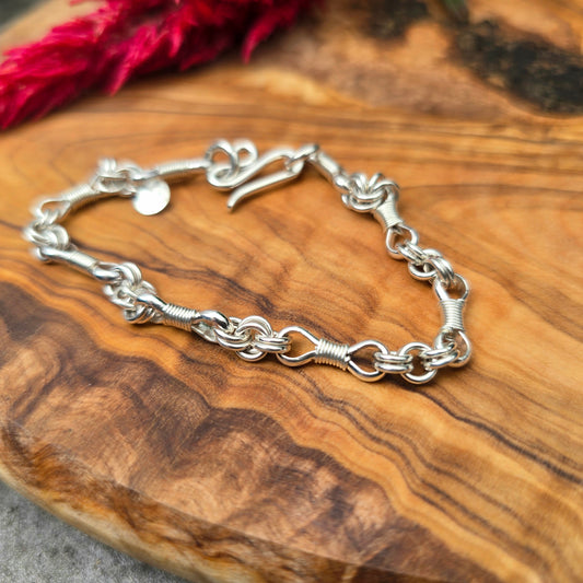 Bowtie & Double Cable Hand-Forged Sterling Silver Chain Link Bracelet