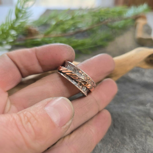 Hand-Forged Sterling Silver and Copper Spinner Ring