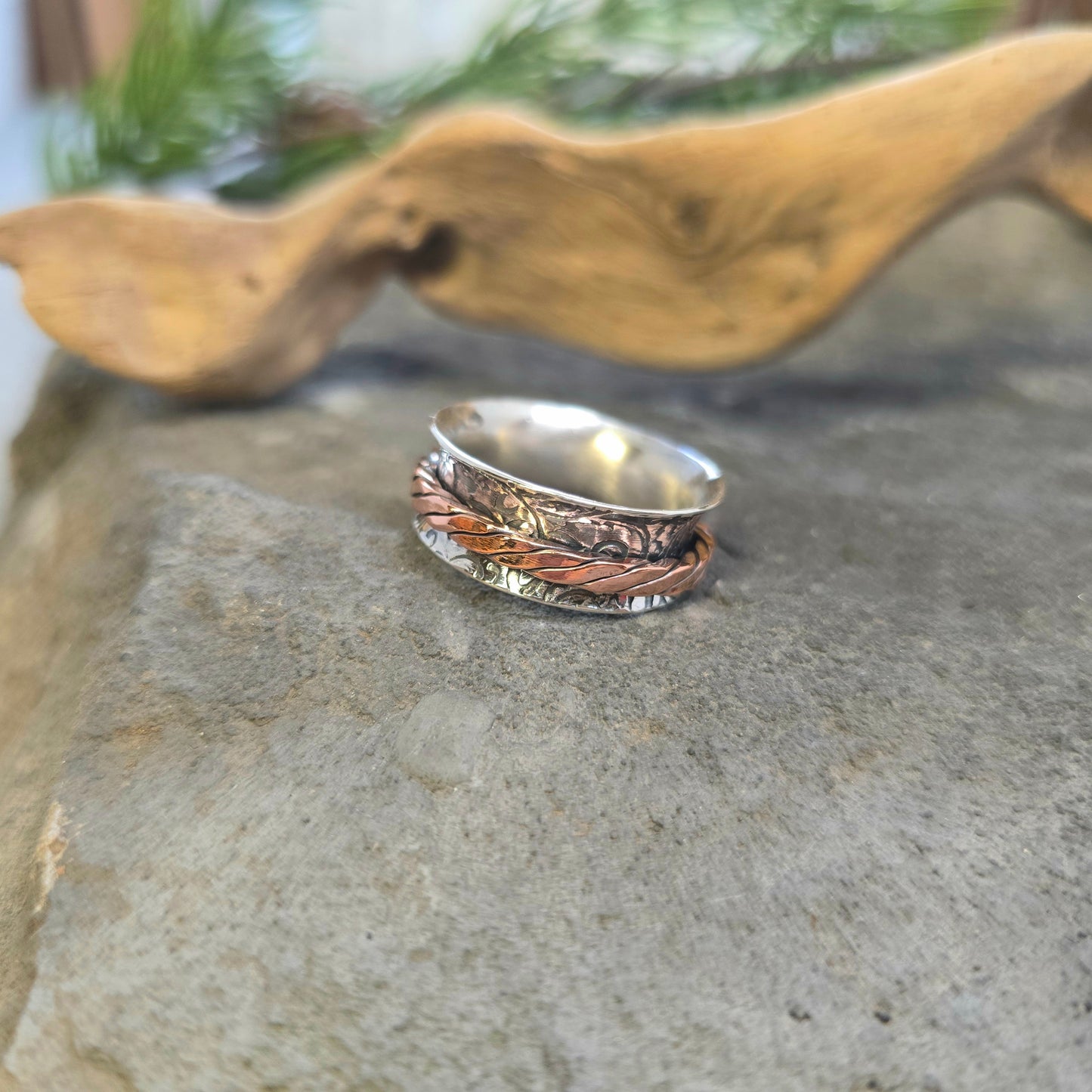 Hand-Forged Sterling Silver and Copper Spinner Ring