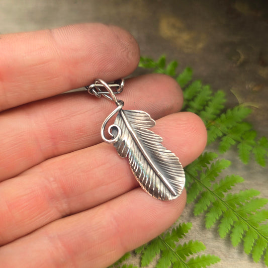Hand-Forged Sterling Silver Feather Pendant