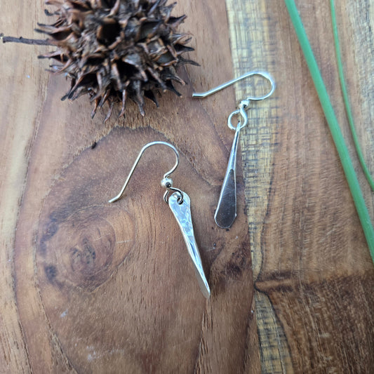 shiny silver hammered dangle earrings