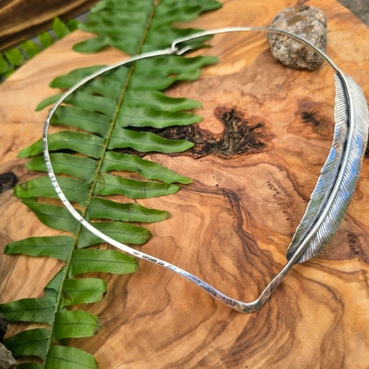 Hand-Forged Sterling Silver Feather Collar Necklace