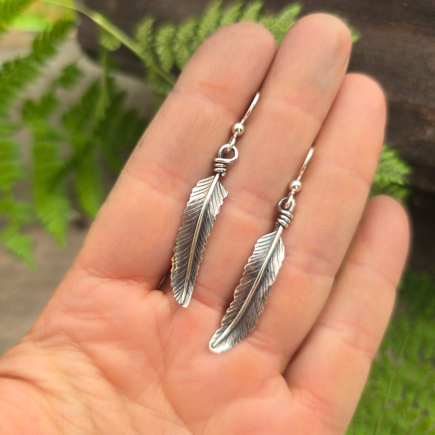 Hand-Forged Sterling Silver Feather Drop Earrings