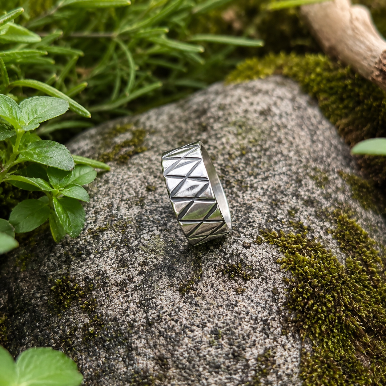 Hand-Stamped Geometric Hand-Forged Sterling Silver Ring